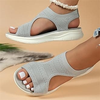 HEONSATI Sandals for Women Orthopedic, Sandals with Arch Support Summer Ladies Wedge Cushion Walking Shoes Platform Casual Mesh Beach Comfy Washable Memory Foam Slingback Slide Sport Knit Shoes