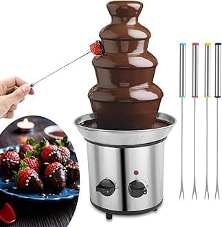 Chocolate Fountain, 4 Tier Chocolate Fondue Fountain Electric Melting Machine for Parties, Nacho Cheese, Ranch, Sauce, Wedding, Chocolate Fountain Machine with 4pcs Stainless Steel Forks(4 LB)
