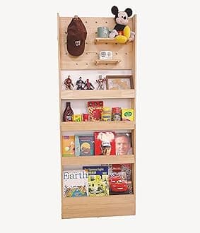 Heehee Solid Wood Bookshelf Bookcase Book Shelf Organizer for Books, Toy Storage Bookshelf Rack Wall for Kids and Adults (with Pegboard-Width 23.6in (60CM))