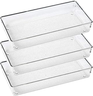 ihomecooker 3 Pack Clear Plastic Drawer Transparent Organizer Tray Cutlery Utensil Makeups Drawer Organizers 12" X 6"