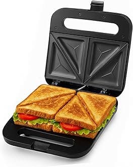 OVENTE Electric Sandwich Maker with Non-Stick Plates, Indicator Lights, Cool Touch Handle, Easy to Clean and Store, Perfect for Cooking Breakfast, Grilled Cheese, Tuna Melts and Snacks, Black GPS401B