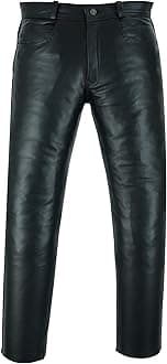 Leather Classic Fitted Motorcycle Black Trouser Pants for Men