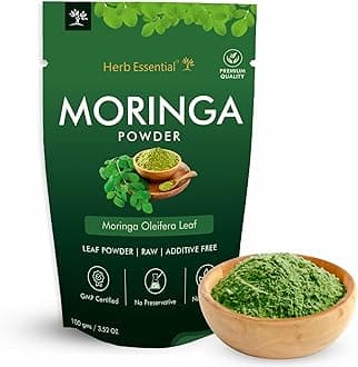 Herb Essential Moringa Oleifera Organic Leaf Powder- 0.44 lbs (7.05 Oz), GMP Certified, Non-GMO, Vegan, Authentic Indian Origin Herbal Supplement, Great Superfoods for Smoothies and Drinks