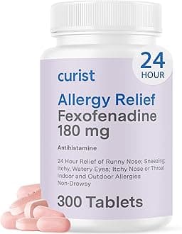 Fexofenadine Hydrochloride 180mg (300 Tablets) - 24 HR Antihistamine Allergy Relief Tablets (300 Count) All Day Strength Generic Fexofenadine Bulk Non Drowsy Allergy Relief