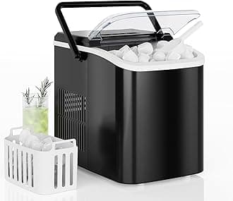 DUMOS Countertop Ice Maker with Handle, 26lbs/24H Portable Ice Machine, 9 Bullet Ice Cubes Ready in 6 Mins, Self-Cleaning, Quiet Compact Ice Maker for Home, Kitchen, RV, Camping, Black
