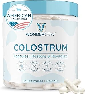 WONDERCOW Colostrum Capsules Supplement for Gut Health, Immune Support & Wellness | Natural IgG Pure Whole Bovine Colostrum Superfood, Unflavored, 30 Servings