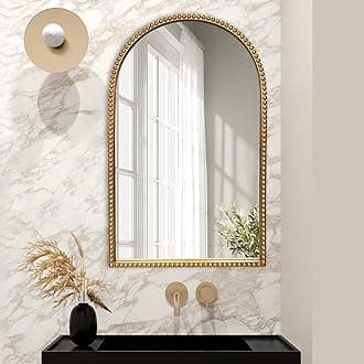 BAODANFUTraditional Wall Mirror Vintage Gold, 24" x 40" Tall Narrow Arch Antique Beaded Frame Decorative Accent Vanity Wall Decor, Arched Vertical Mirrors for Bathroom, Living Room, Entryway