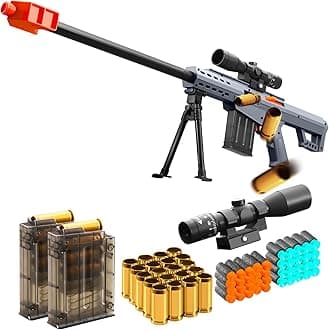 Soft Bullet Shotgun Foam Realistic Pellet Blasters Shell Ejecting Toy Gun Dart Sniper with Scope Rifle Fake Gun Stress Shot for Boys Girls Kids and Adults Birthday Gift Age8-12 (Grey)