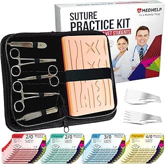 MedHelp 49 PCS Suture Practice Kit, Complete Medical Suture Kit for Surgical Training: Silicone Suture Pad, Sterile Sutures Thread with Needle, Gift for Medical Students