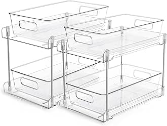 Vtopmart 2 Tier Under Sink Storage, 2 Pack Bathroom Storage Organizer, Clear Under Sink Organizer, Vanity Counter Storage Container, Medicine Cabinet Drawers Bin, Pull-Out Organization for Pantry