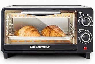 Elite Gourmet ETO490 9L/4 Slice Countertop Toaster Oven with 30-Minute Timer, Adjustable Temperature Control, Includes Baking Pan and Wire Rack, Bake, Broil, Toast, Black