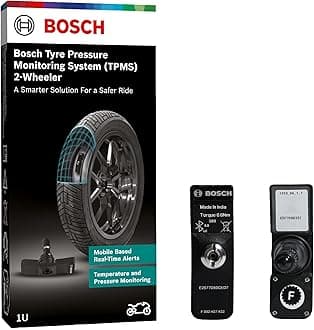 - Bosch Tyre Pressure Monitoring System (TPMS) for Bikes with tubeless Tyres | Pack of 2 sensors | Real-Time Tracking & Alerts via Mobile App | 3-Year Warranty
