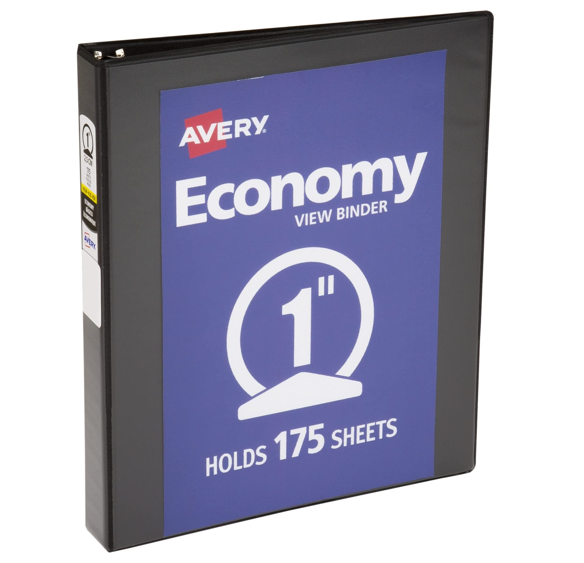 Avery Standard View 3 Ring Binder, 1" Round Rings, 175-Sheet Capacity, 1.4 Inch Wide Spine, 1 Black Binder, Ideal for Lightweight Organization and Occasional Referencing (05761)