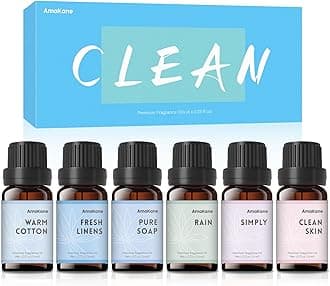 AmaKane Fragrance Oils Clean Set, 6 Premium Soap & Candle Making Scents, Essential Oils for Laundry, Fresh Linen, Clean Skin, Warm Cotton and More Aromatherapy Oils for Diffuser