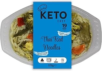 Keto Chef Instant Chilled Meals - Konjac Vegan & Low Calorie, High in Protein, Microwavable Meal | Ready to Eat Meal Pack of 4 (370g) (Thai Red Curry Noodles)
