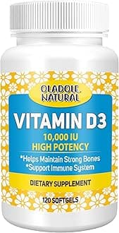 Oladole NaturalVitamin D3 10,000 IU- 120 Softgel | High Potency Formula Supports Healthy Bones, Teeth, Muscles & Immune Function | Non-GMO, Gluten-Free | Mood Enhancer, Daily Wellness Essential