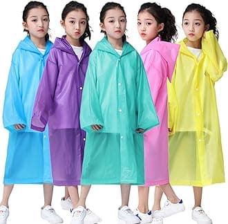 Kids Rain Poncho 2 Pack, Reusable Raincoat Rain Jackets for 6-14 Girls Boys