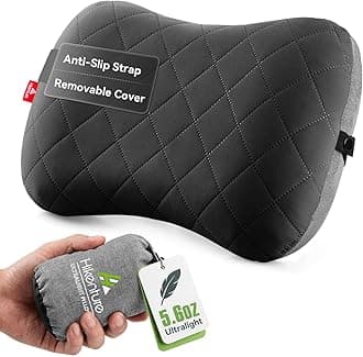 Hikenture Camping Pillow with Removable Cover - Ultralight Inflatable Pillow for Neck Lumbar Support - Upgrade Backpacking Pillow - Washable Travel Air Pillows for Camping, Hiking, Backpacking (Black)