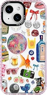 for iPhone 15 Case, Retro Party Collage Pattern with Disco & Gin, Military-Grade Drop Protection, Pop Art Disco Soft Slim TPU Protective Cover with Camera Protection for Girls