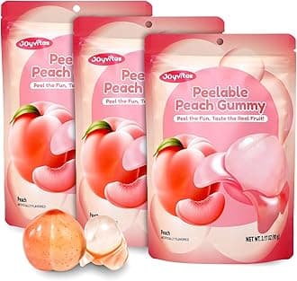Peelable Gummy Peach Candy – Individually Wrapped Tropical Peeling Gummies Variety Pack, Low Sugar & Low Calorie, Perfect New Year Treats & Celebration Bites, Resealable Snacks (3 Pack, 9.53oz Peach)