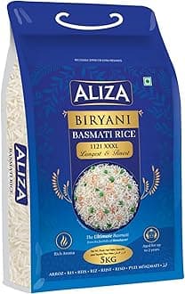Aliza 1121 Premium Basmati Biryani Rice (5Kg) | XXXl Basmati ELongates Rice | Aged Upto 2 Years Non Sticky, Fluffy And Gluten Free | Excellent Strength- Perfect For Everyday Cooking | Authentic Basmati Rice