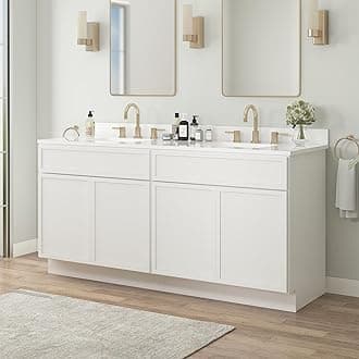 Vanity Art 72 Inch Bathroom Vanity Base Cabinet Double Sink Top (Without Sink), Soft Closing Door, Storage Unassembled Cabinet, White, 2ea 36 Inch Cabinet Combo