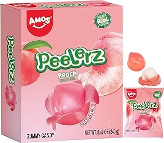 Peelerz Gummy Peach Candy, Peelable Fruit-Shaped Candy, 8.47oz Box with 10 Individual Packs, Fun Peeling Gummy Snack Made with Real Juice, Perfect for Mother's Day & Festive Treats
