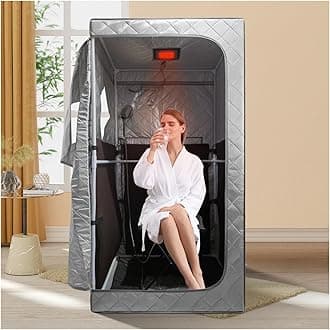 ZONEMEL 1 Person Portable Full Spectrum Infrared Sauna, Full Size Tent with Remote Control,1300W Fast Heating, Foldable Chair & LED Therapy Light, Home Spa for Relaxation-Siver, L33.9 xW33.9 xH66.5