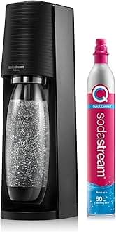 Terra Sparkling Water Maker, Quick Connect CO2 System, Includes 60L Gas Cylinder, BPA-Free 1L Bottle, Eco-Friendly & Reduces Plastic Waste, Black