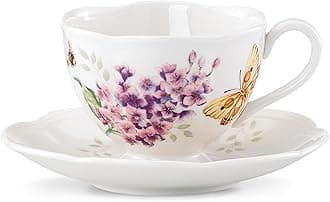 Lenox Butterfly Meadow Orange Sulphur 8-Ounce Porcelain Cup and Saucer Set -