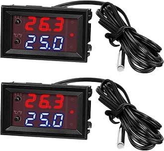 2 Pieces 12V Electronic Temperature Controller Programmable -50 to 110 Degree Celsius Heating/Cooling Thermostat Control Switch Module Ntc Waterproof Sensor Probe Dual Color LED Display Monitor