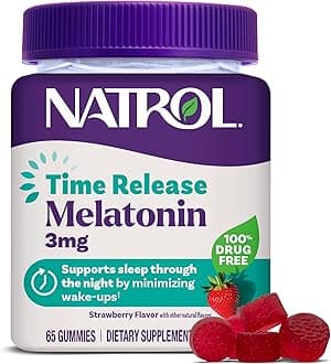 - Time Release Melatonin Gummies, Sleep Support for Adults, 3 mg Melatonin Supplements for Sleep Support, 65 Strawberry-Flavored Gummies, Up to a 65 Day Supply
