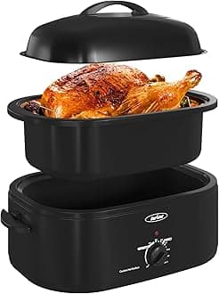 Roaster Oven with Self-Basting Lid, 18qt Electric Roaster with Removable Pan & Rack, Turkey Roaster Oven with Defrost & Warm Function, Stainless Steel, Black