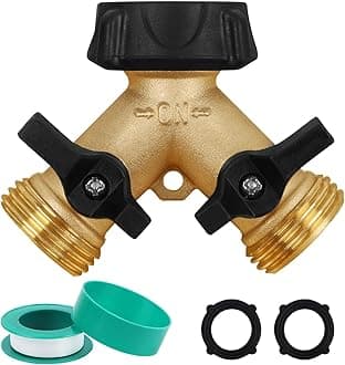 Biswing Garden Hose Splitter 2 Way, Heavy Duty Brass Connector Tap Splitter, Y Splitter 2 Valves with 2 Extra Rubber Washers