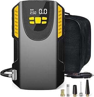 Lulizar Tyre Inflator Air Compressor, 12V Fast Inflation Car Tyre Inflator with 22mm Cylinder, Digital Tyre Inflator with Dual Display Screen, Auto Shut-Off Tyre Inflator for Car, Bike, Ball