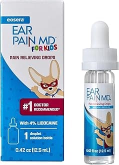 Eosera® Ear Pain MD® for Kids - Maximum Strength Earache Relief Drops with Lidocaine - Doctor Recommended Ear Medicine for Children & Toddlers 2+ - Fast-Acting Ear Drop Pain Reliever - 12.5mL