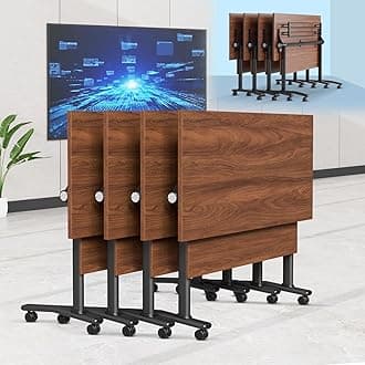 6-8 Person Conference Table Folding Conference Table for Office,Training, Seminar,Schools Modern Wood Conference Meeting Room Table Large Rectangular Conference Room Tables (6, Walnut, 63in)