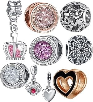 9 Pack Plated Silver Spacer Beads Charms fit Bracelet Dangle Set