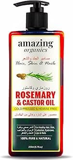 Rosemary And Castor Oil - 100% Pure Organic Non-Gmo Cold-Pressed Castor Oil For Healthy Hair, Skin, Nails, Eyebrows, And Eyelashes (250 Ml (Pack Of 1) Clear)