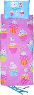 iscream Pretty Print Cozy Silky Soft Fleece Lined Sleeping Bag and Pillow Set for Kids - Cupcake Party