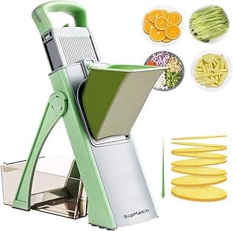 SupMaKin Upgrade Safe Mandoline Slicer for Kitchen, Bigger Entrance Vegetable Food Slice Potato Slicer Chopper, Adjustable Thickness Multi Mandolin, Julienne + Dicer Kitchen Must Haves Matcha green