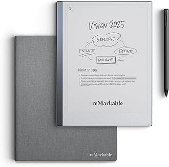 Essentials Bundle – Gray | reMarkable 2 Paper Tablet | Includes Black and White 10.3” Writing Tablet, Marker Plus Pen with Eraser, Book Folio Cover in Gray Weave