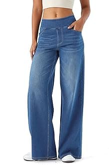 Large Denim Wide Leg Pants for Women, High Waisted and Slimming with Multiple Pockets, Straight Tube, Loose fit, Cat Whisker, Marbling wash Craft, High Elasticity Casual Jeans