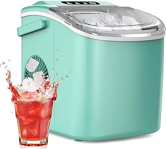 Ice Maker Countertop, Efficient Easy Carry Ice Machine, Self-Cleaning Ice Maker with Ice Scoop & Basket, 9pcs/ 8mins 26.6Lbs Per Day for Home/Office/Kitchen,Green