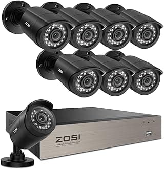 ZOSI 3K Lite 8CH Home Security Camera System Outdoor Indoor,AI Human/Vehicle Detection,Night Vision,H.265+ 5MP Lite 8 Channel CCTV DVR,8pcs 1080P 1920TVL Surveillance Bullet Cameras (No Hard Drive)