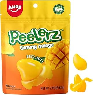 Amos Peelerz Mango Gummy Candy, Peeleble Gummy Mango Peeling Candy,Resealable 2.19oz Bag (Pack of 8)