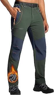 ISEEGZMens Snow Ski Hiking Pants Winter Fleece Lined Outdoor Waterproof Insulated Zipper Bottom Leg