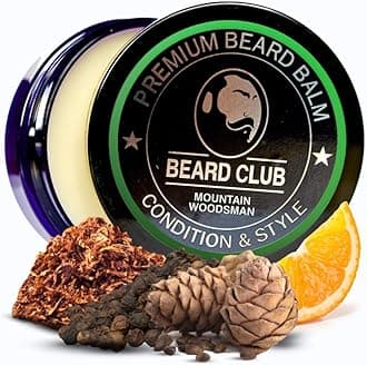 Beard ClubPremium Balm | Mountain Woodsman | The Best Conditioner & Softener to Shape & Style Your , While Stopping Itch & Flakes | Natural & Organic | Great for Hair Care & Growth