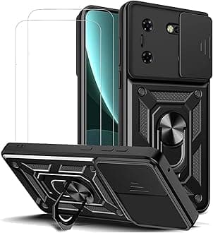 for Tecno Pova 5 / Tecno Pova 5 Pro 5G Case with Camera Cover and Stand Kickstand Ring with Tempered Glass Screen Protector [2 pieces],Military Grade Shockproof Protective Cover, Black