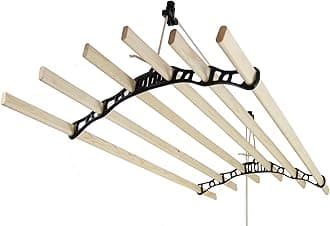 Clothes Airer Ceiling Pulley Maid Traditional Mounted Clothing Dryer 6 Lath Laundry Drying Rack Rail 2.4m Black Quick & Easy Assembly Ethically Sourced Varnished Pine Wood & Powder-Coated Cast Iron